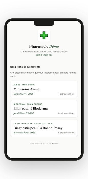 Page de réservation Planea vue depuis un téléphone